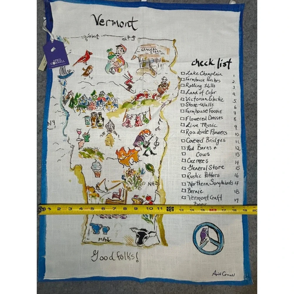 Cotton April Cornell Vermont Tourism checklist Souvenir wall hanging towel NWT